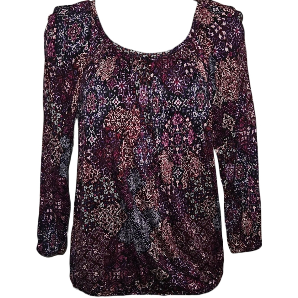 MICHAEL Michael Kors Patchwork Madallion Elastic Scrunch 3/4 Sleeve Top